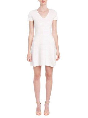 Theory Anderz O Dream Fabric Ivory Stretch Pullover V Neck Bodycon Dress Size L